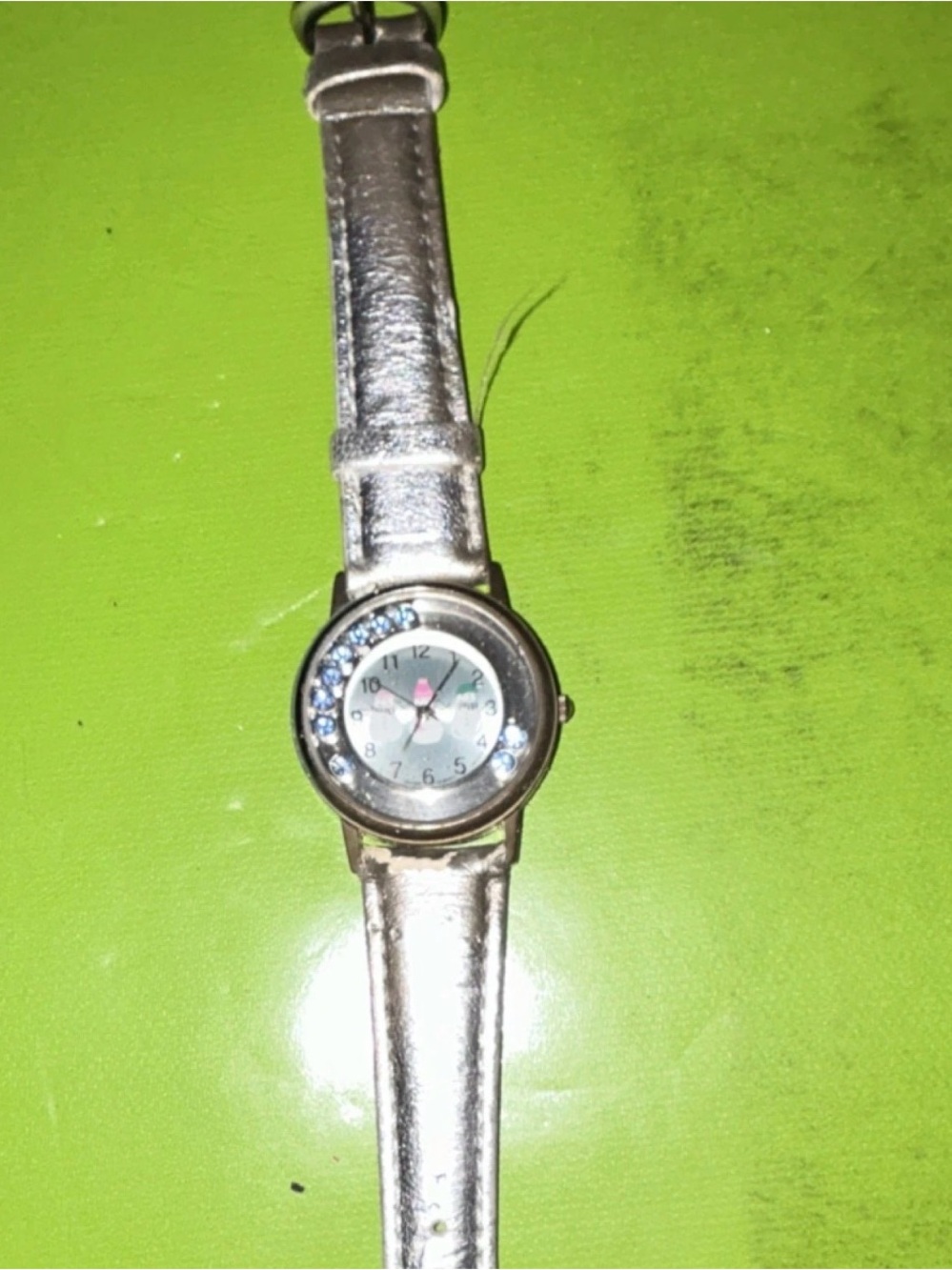 Silver Metallic Strap Watch with Crystal Accent